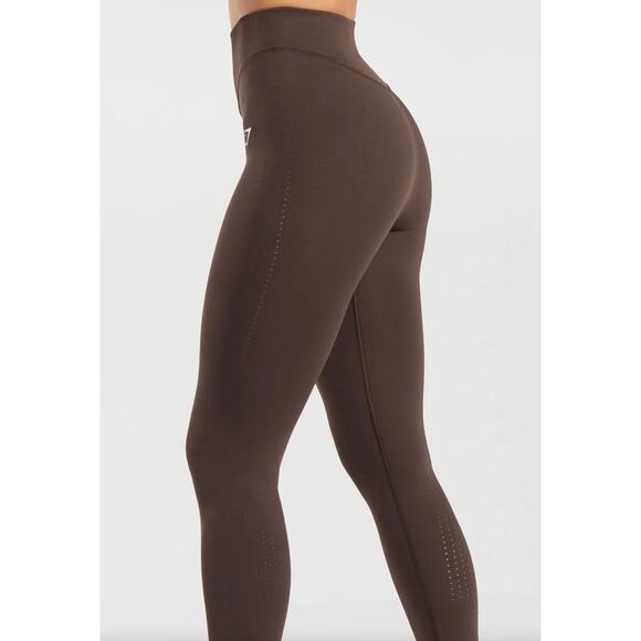 GymShark High Rise Sweat Seamless Leggings Womens Medium New B6A4T Brown - Picture 3 of 11